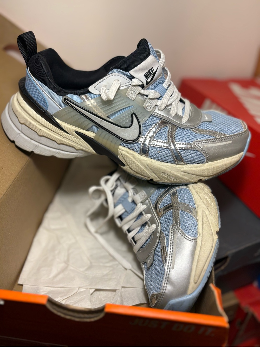 Nike Kids Light Blue and Silver Trail-Style Sneakers